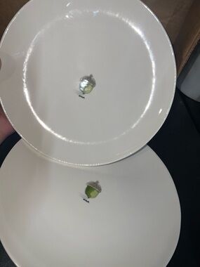 Rae Dunn White Dinner Plates with Green Acorn Accent 11” plates